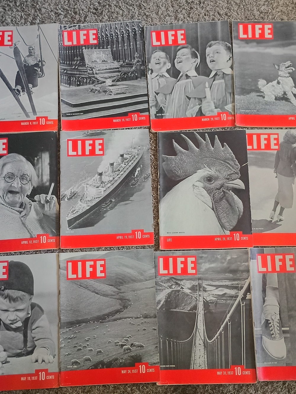 12 Life Magazine Vintage Black & Red Cover Collection 1937